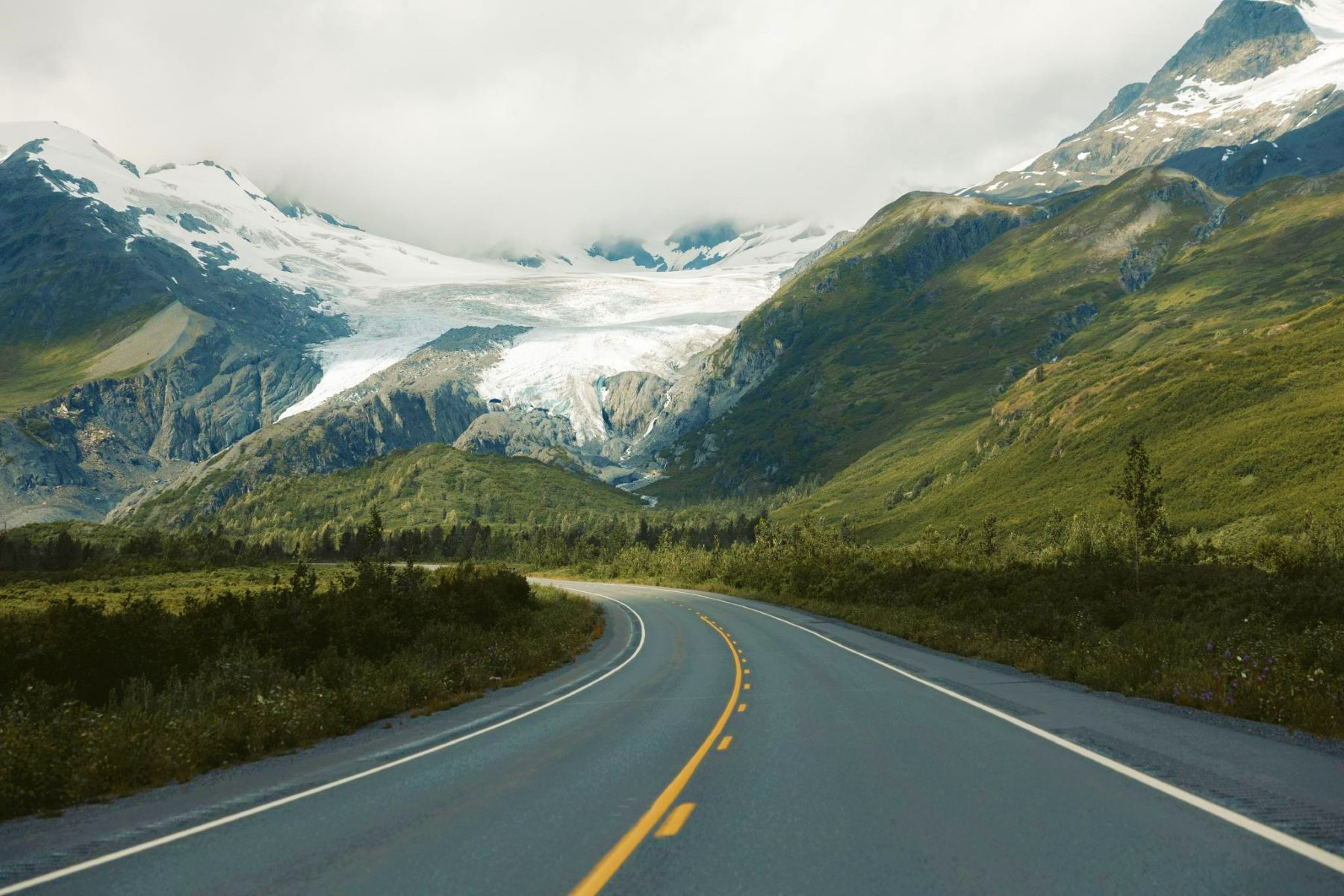 The Richardson Highway in front of Worthington Glacier outside of Valdez