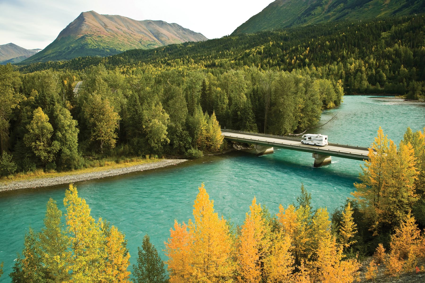 RV driving on the Kenai Peninsula in Alaska