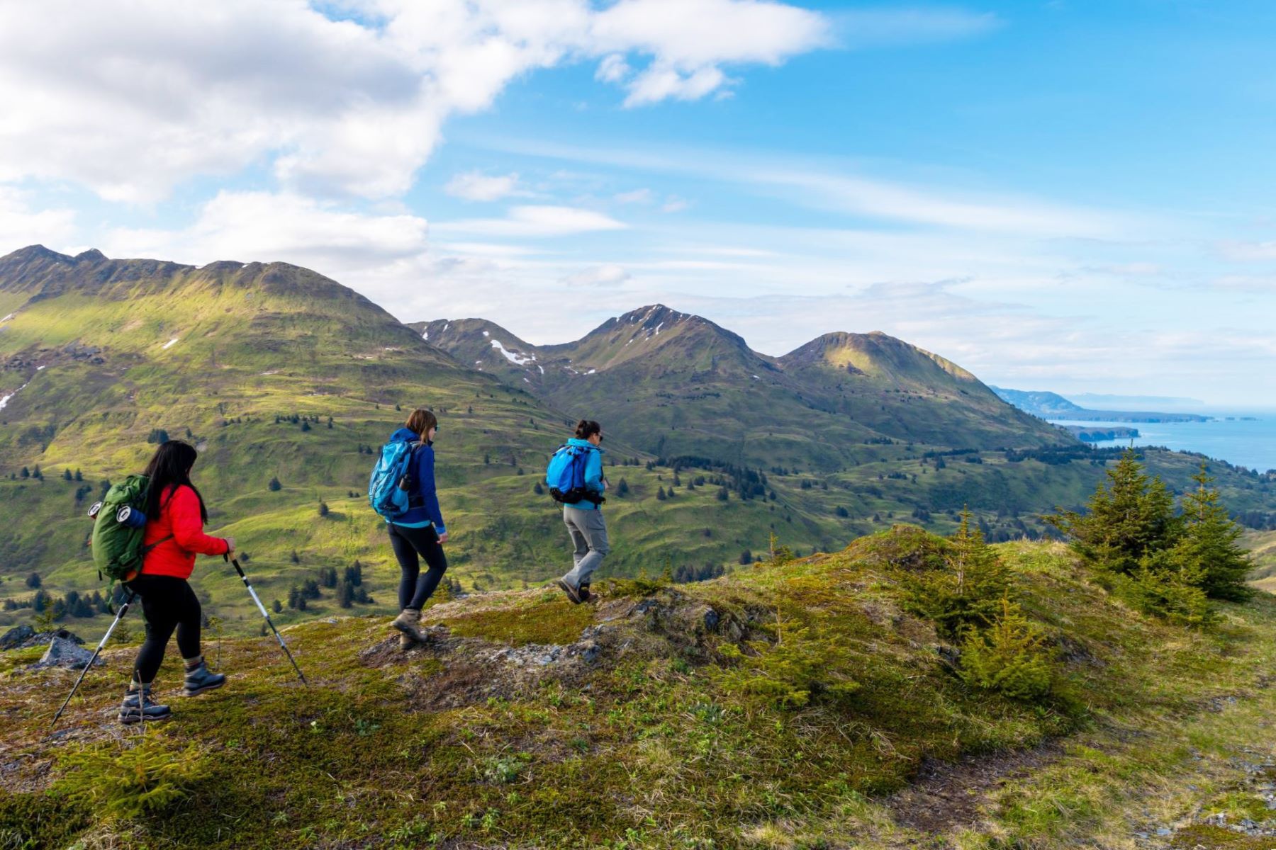Three women hiking in Kodiak