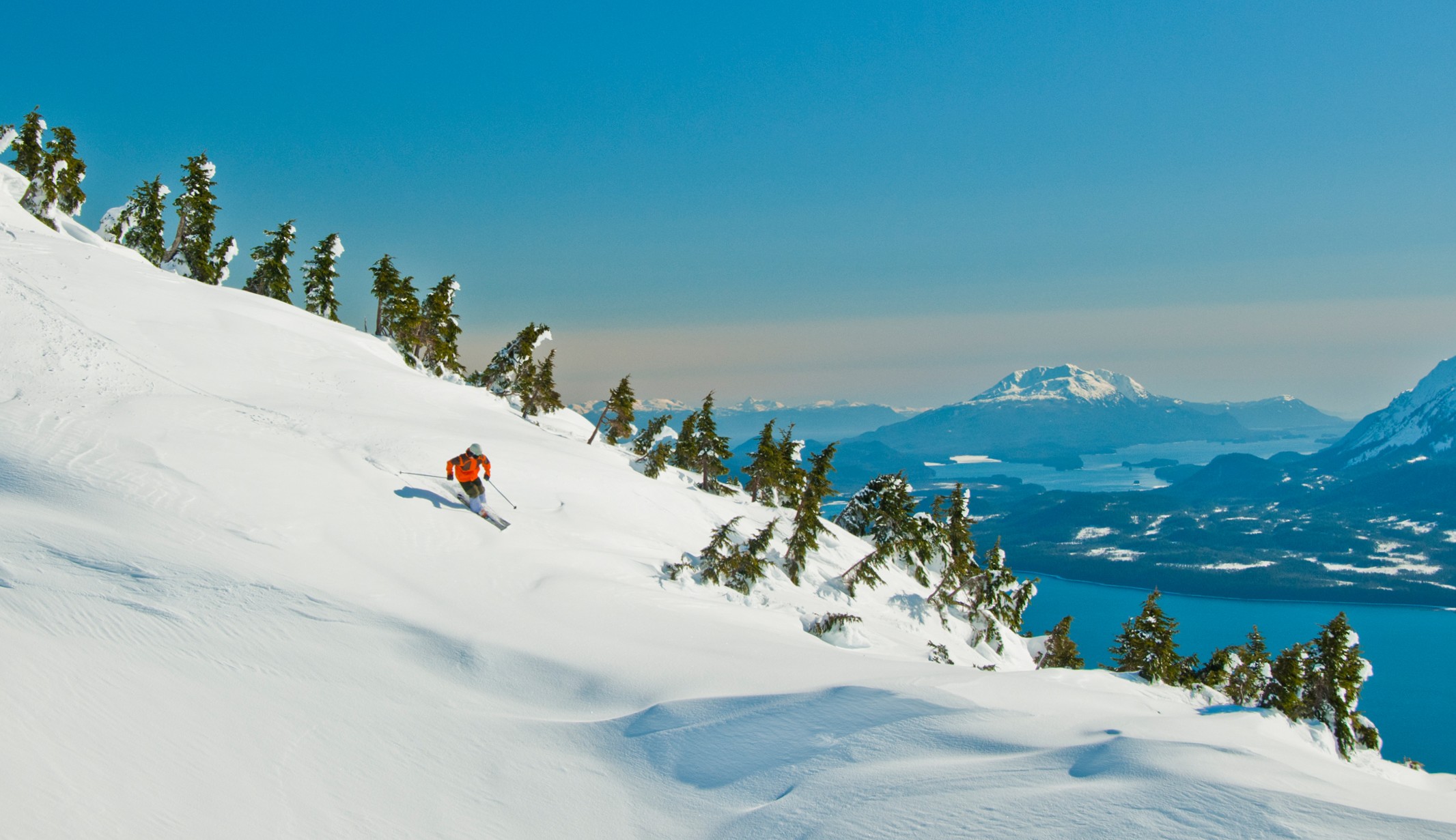 Person downhill skiing at Eaglecrest Ski Resort in Juneau
