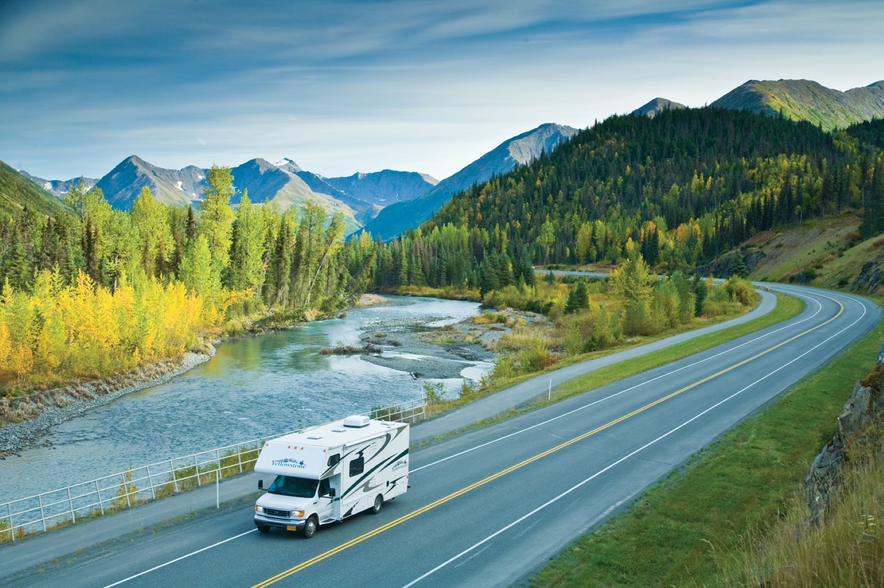 RV driving on the Kenai Peninsula in Alaska