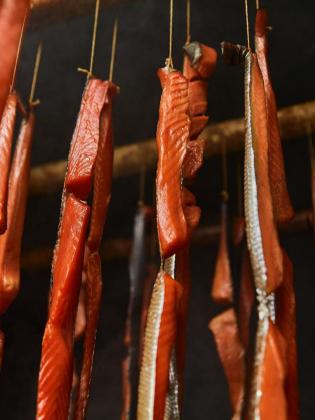 Salmon in smokehouse