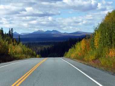 Stretch of highway leading to the mountains