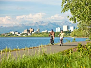 Cyclists in Anchorage, Alaska