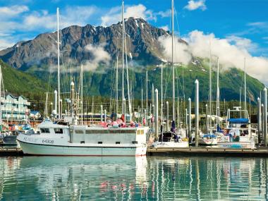 Views of fishing boats in the Seward Small Boat Harbor in Seward Alaska