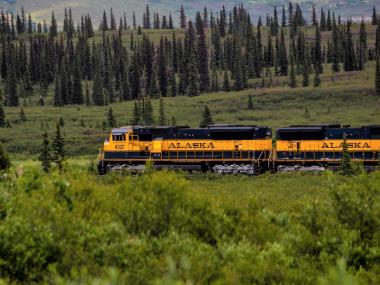 Alaska Railroad train near Denali National Park Alaska