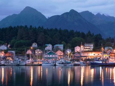 Sitka's harbor at dusk