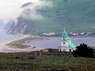 Views of a Russian Orthodox Church in Karluk Alaska on Kodiak Island