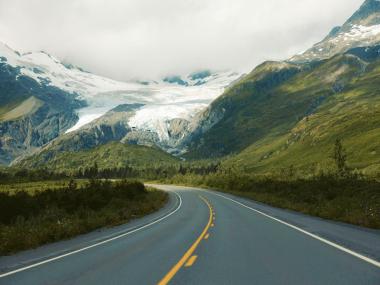 The Richardson Highway in front of Worthington Glacier outside of Valdez