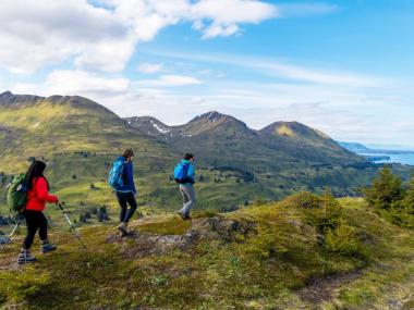 Three women hiking in Kodiak