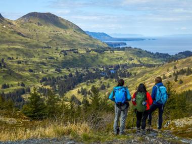 Three woman hiking in Kodiak