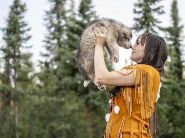 Athabascan Woman and puppy