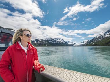 Woman on boat tour in Glacier Bay National Park
