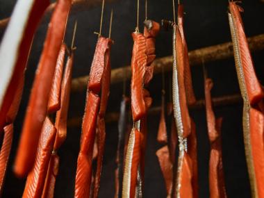Salmon in smokehouse