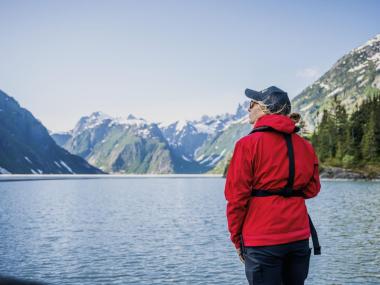 Woman on Stikine River jet boat tour in Wrangell