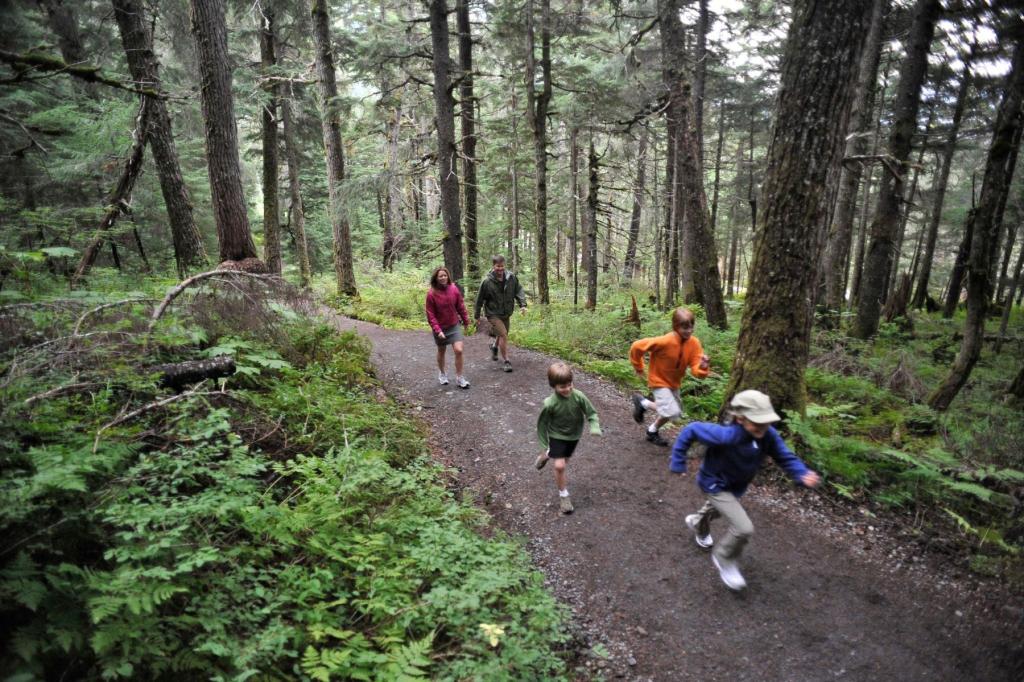 Family hiking winner creek trail in Girdwood