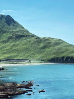 Beach and mountains outside of Unalaska/Dutch Harbor Alaska