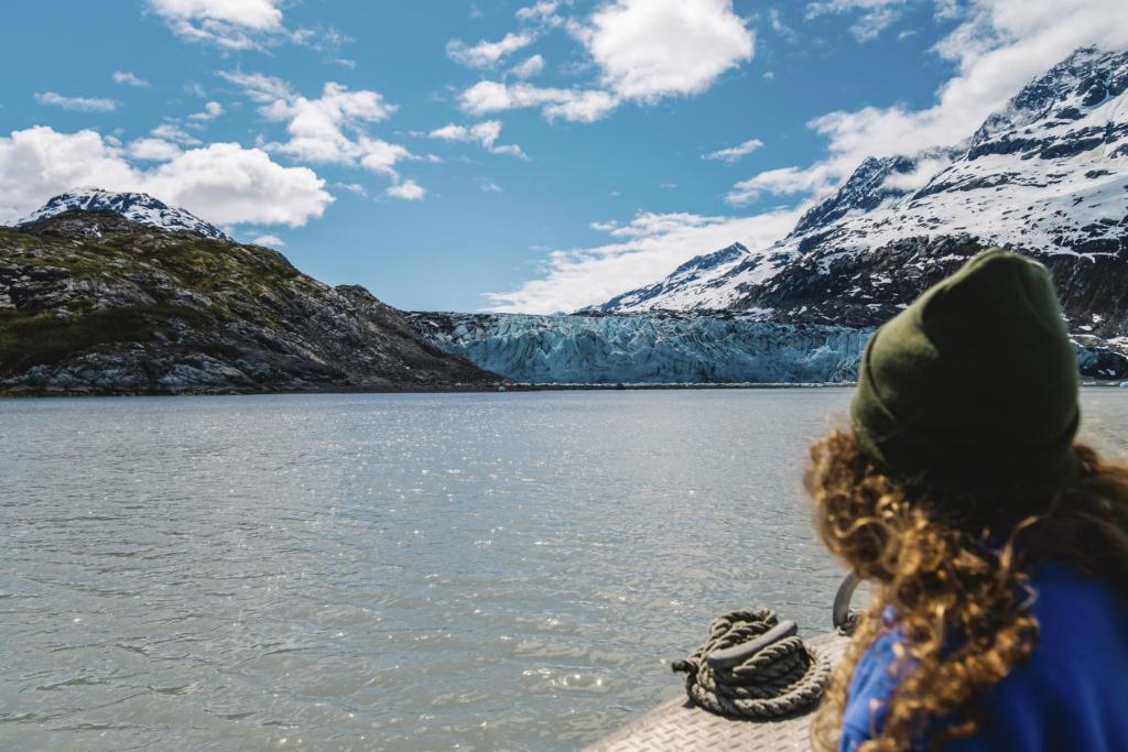 Person on a boat tour in Glacier Bay National Park