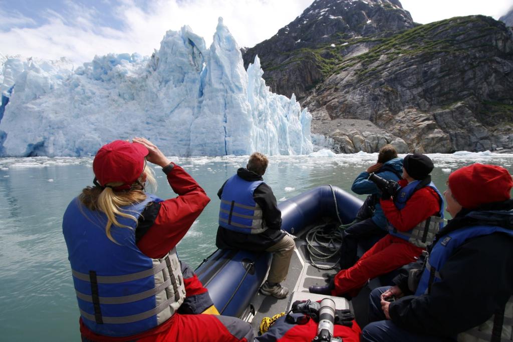 Zodiak trip to a glacier from an adventure cruise