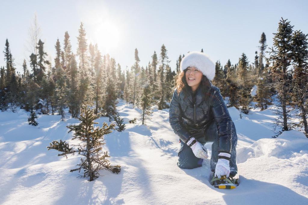 Woman snowshoeing in Fairbanks