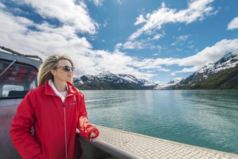 Woman on boat tour in Glacier Bay National Park