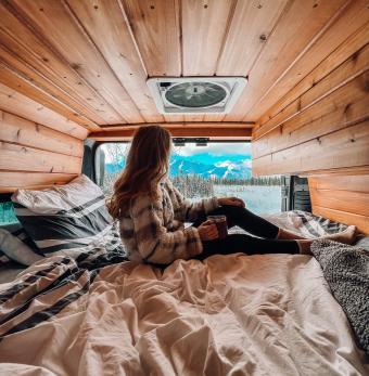 Interior Sleeping Area in the Camper Van Photo